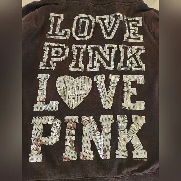 Victoria Secret PINK - Black Full Zip Hoodie With Silver Sequins Women's Large - Picture 7 of 7